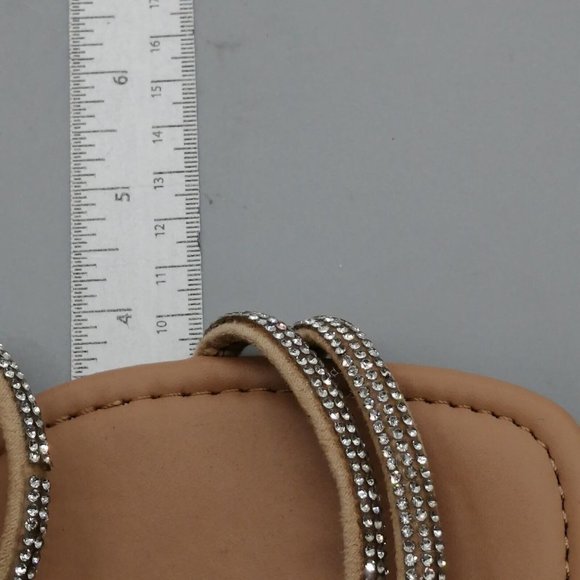 NY&C Womens Sandal Tan Double Rhinestone Covered Straps Slide Low Block Heels 10 - Picture 6 of 10